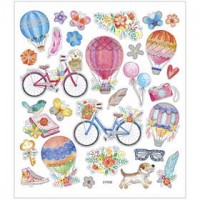 Stickers, vel 15x16,5 cm,  29 stuk, fietsen en luchtballonnen, 1vel [HOB-29076]