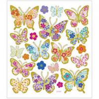 Stickers, vel 15x16,5 cm,  21 stuk, vlinders, 1vel [HOB-29081]
