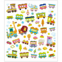 Stickers, vel 15x16,5 cm,  64 stuk, trein met dieren, 1vel [HOB-29082]