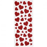 Glitter stickers, vel 10x24 cm, circa 84 stuk, rood, harten, 2vellen [HOB-29107]