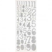 Glitter stickers, vel 10x24 cm, zilver, cijfers, 2vellen [HOB-29109]