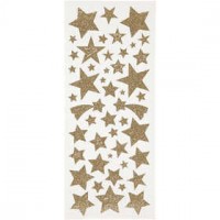 Glitter stickers, vel 10x24 cm, circa 110 stuk, goud, sterren, 2vellen [HOB-29110]
