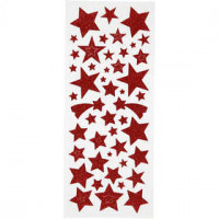 Glitter stickers, vel 10x24 cm, circa 110 stuk, rood, sterren, 2vellen [HOB-29112]