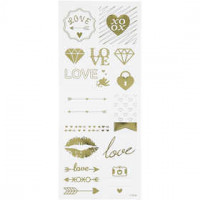 Stickers, vel 10x24 cm, circa 14 stuk, goud, love, 1vel [HOB-29148]