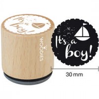 Houten stempel, d: 30 mm, h: 35 mm, It's a boy , 1stuk [HOB-32382]
