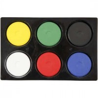 Waterverf in palet, d: 44 mm, h: 16 mm, primaire kleuren, 6stuks [HOB-34480]