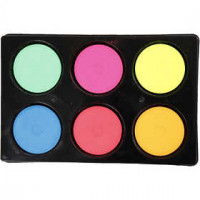 Waterverf in palet, d: 44 mm, h: 16 mm, 1 set, neon kleuren [HOB-34591]
