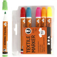 Textielstiften, lijndikte: 2-4 mm, neon kleuren, 6stuks [HOB-34835]