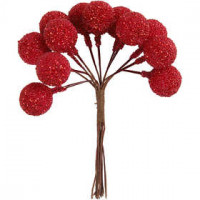 Artificial berries, D: 15 mm, 12 pcs, christmas red [HOB-504414]
