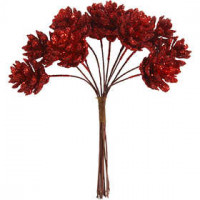Artificial cones, D: 20 mm, 12 pcs, christmas red [HOB-504424]