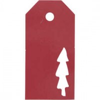Cadeaulabels, afm 5x10 cm,  300 gr, rood, kerstboom, 15stuks [HOB-50991]