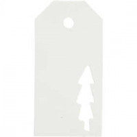 Cadeaulabels, afm 5x10 cm,  300 gr, wit, kerstboom, 15stuks [HOB-50995]