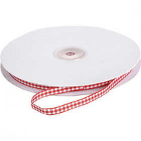 Geruit lint, b: 6 mm, rood/wit, 5m [HOB-513850]