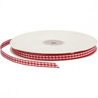 Geruit lint, b: 6 mm, rood/wit, 50m [HOB-51385]