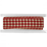 Geruit lint, b: 20 mm, antiek rood/wit, 2m [HOB-513890]