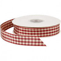 Geruit lint, b: 20 mm, antiek rood/wit, 25m [HOB-51389]