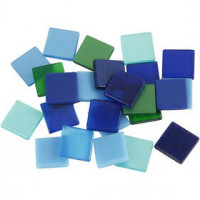 Mini mozaiek, afm 10x10 mm, dikte 2 mm, blauw/groen harmonie, 25gr [HOB-51930]