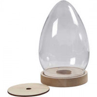 Eivormige stolp op houten voet,  19,5 cm, d: 11,3 cm, 1stuk [HOB-52190]