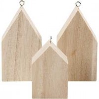 Huizen, h: 4,5+6,5 cm, Keizerin boom, 3stuks [HOB-559570]