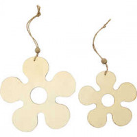 Houten decoratie, bloem, d: 12,3+16,5 cm, dikte 5 mm, 2stuks [HOB-56738]