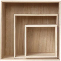 Houten voorraaddozen, vierkant, h: 15+21,5+28 cm, b: 15+21,5+28 cm, Keizerin boom, 3stuks, diepte 13+11,5+12,5 cm [HOB-57637]