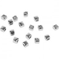 Metalen kralen, kubus, d: 5 mm, gatgrootte 3 mm, verzilverd, 200stuks [HOB-685411]