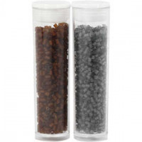 Rocailles, afm 15/0 , d: 1,7 mm, bruin, transparant grijs, 2-cut, 2x7gr, gatgrootte 0,5 mm [HOB-68789]