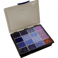 Rocailles - Assortiment, afm 6/0+8/0 , d: 3+4 mm, blauw/paars harmonie, Exclusief opbergdoos, 16x100gr, gatgrootte 0,6-1,0+0,9-1,2 mm [HOB-68804]