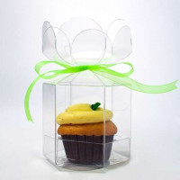 Plastic Doosjes voor 1 Cupcake "Bloemmotief Deksel" 9,5x9,5x10,2cm (100 stuks) [CBS212]
