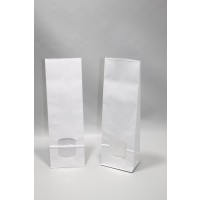 Blokbodemzakken Kraft Wit 10,5x6,5x33cm 80 g/m² en voorzien van 30my OPP Folie Venster | 1kg (100 stuks) [PAB1013]