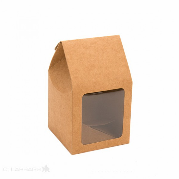 Kraft tabs toelopende doos met venster 8,9 x 8,9 x 16,5cm (25 stuks) [FS320]